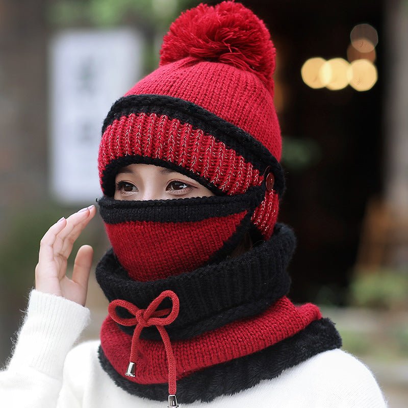 Hat Female Winter Wool Hat Outdoor Thick Warm Winter Hat Riding Windproof Hat Bib Mask Cap Head Cap - Krosscanada