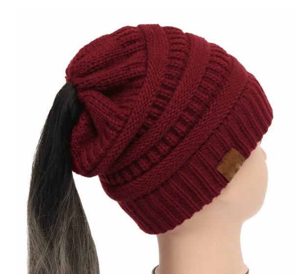 High Bun Ponytail Beanie Hat Chunky Soft Stretch Cable Knit Warm Fuzzy Lined Skull Beanie Acrylic Hats Men And Women - Krosscanada