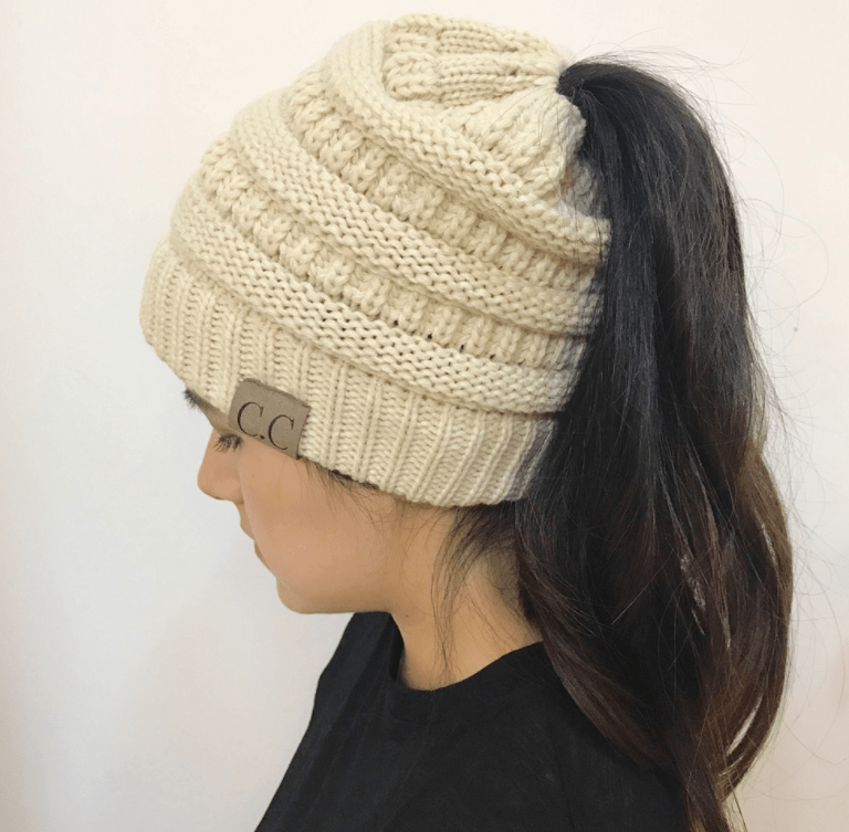High Bun Ponytail Beanie Hat Chunky Soft Stretch Cable Knit Warm Fuzzy Lined Skull Beanie Acrylic Hats Men And Women - Krosscanada