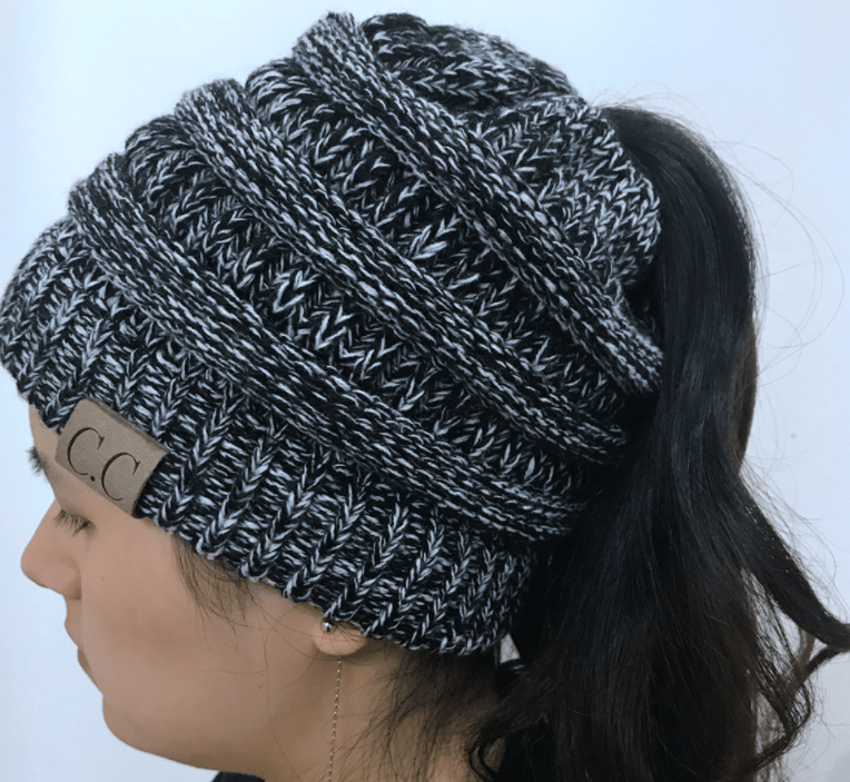 High Bun Ponytail Beanie Hat Chunky Soft Stretch Cable Knit Warm Fuzzy Lined Skull Beanie Acrylic Hats Men And Women - Krosscanada