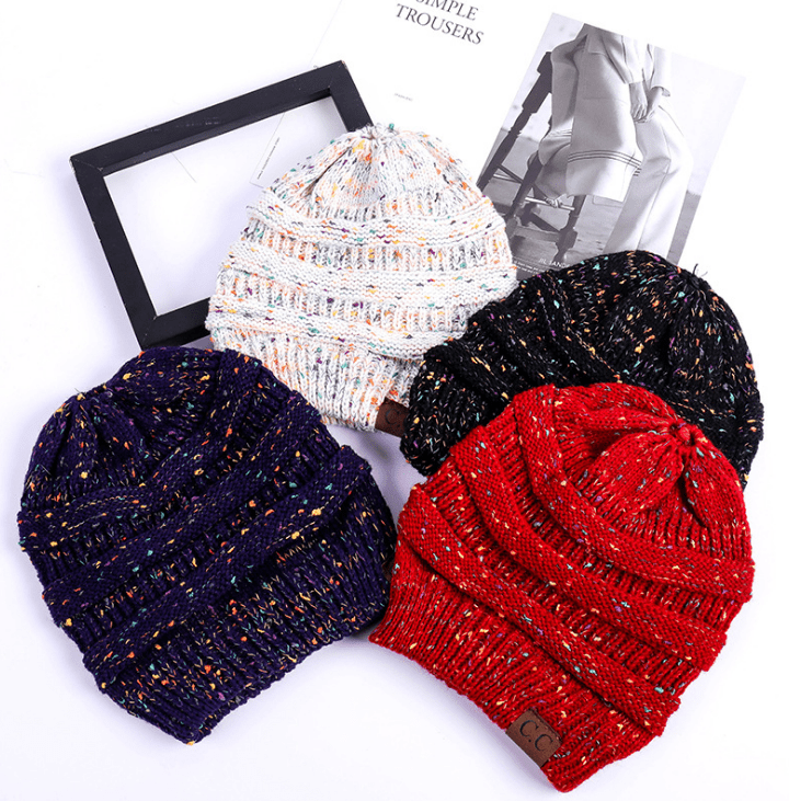 High Bun Ponytail Beanie Hat Chunky Soft Stretch Cable Knit Warm Fuzzy Lined Skull Beanie Acrylic Hats Men And Women - Krosscanada