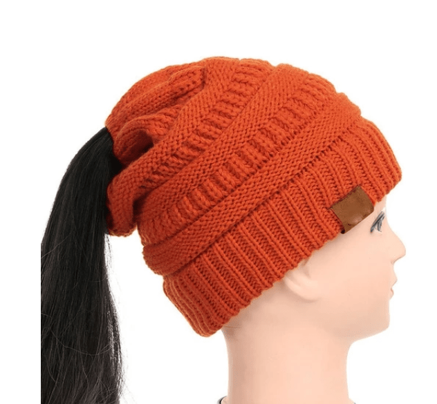 High Bun Ponytail Beanie Hat Chunky Soft Stretch Cable Knit Warm Fuzzy Lined Skull Beanie Acrylic Hats Men And Women - Krosscanada
