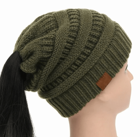 High Bun Ponytail Beanie Hat Chunky Soft Stretch Cable Knit Warm Fuzzy Lined Skull Beanie Acrylic Hats Men And Women - Krosscanada