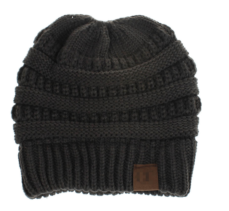 High Bun Ponytail Beanie Hat Chunky Soft Stretch Cable Knit Warm Fuzzy Lined Skull Beanie Acrylic Hats Men And Women - Krosscanada