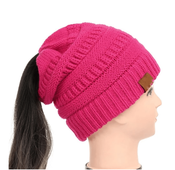 High Bun Ponytail Beanie Hat Chunky Soft Stretch Cable Knit Warm Fuzzy Lined Skull Beanie Acrylic Hats Men And Women - Krosscanada