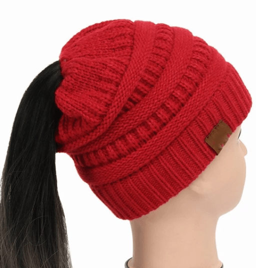 High Bun Ponytail Beanie Hat Chunky Soft Stretch Cable Knit Warm Fuzzy Lined Skull Beanie Acrylic Hats Men And Women - Krosscanada