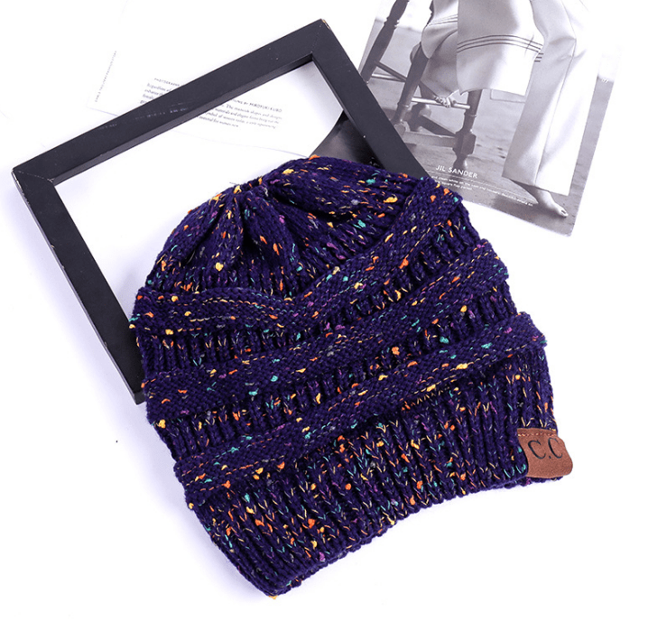 High Bun Ponytail Beanie Hat Chunky Soft Stretch Cable Knit Warm Fuzzy Lined Skull Beanie Acrylic Hats Men And Women - Krosscanada