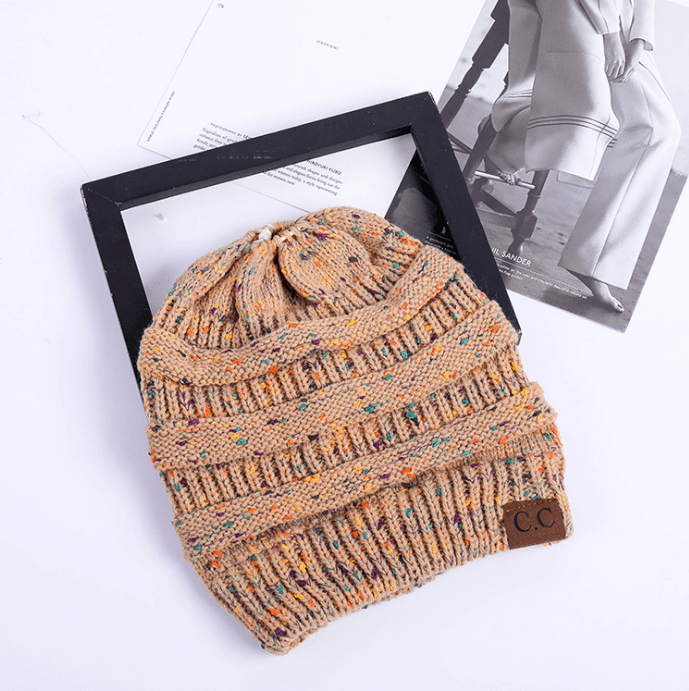 High Bun Ponytail Beanie Hat Chunky Soft Stretch Cable Knit Warm Fuzzy Lined Skull Beanie Acrylic Hats Men And Women - Krosscanada