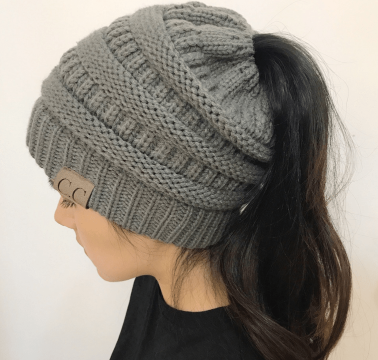 High Bun Ponytail Beanie Hat Chunky Soft Stretch Cable Knit Warm Fuzzy Lined Skull Beanie Acrylic Hats Men And Women - Krosscanada