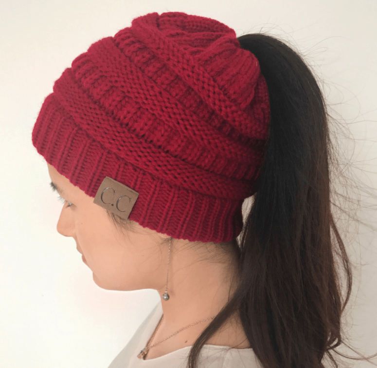 High Bun Ponytail Beanie Hat Chunky Soft Stretch Cable Knit Warm Fuzzy Lined Skull Beanie Acrylic Hats Men And Women - Krosscanada