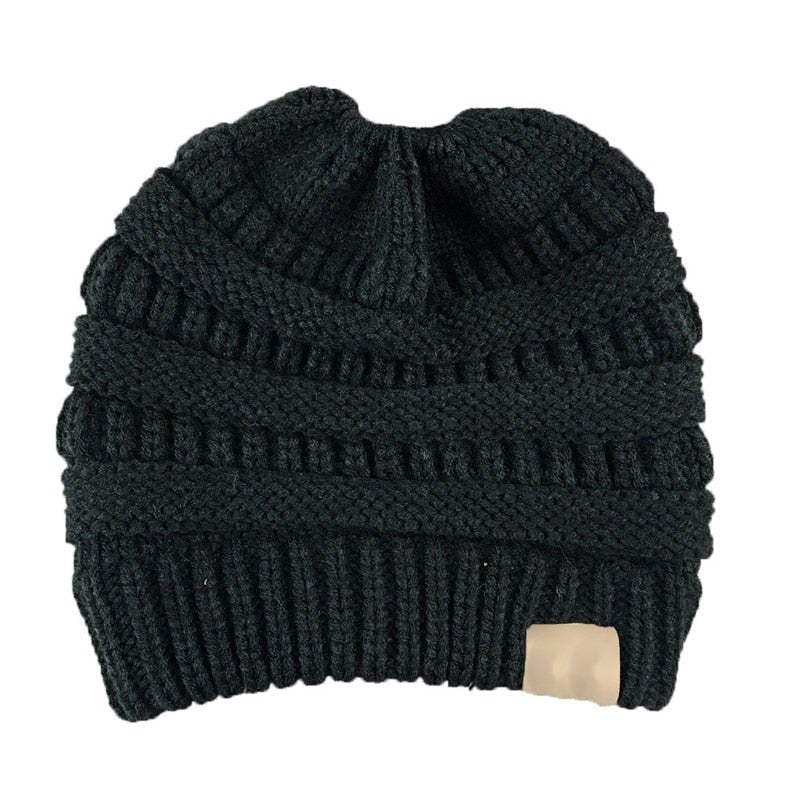 High Bun Ponytail Beanie Hat Chunky Soft Stretch Cable Knit Warm Fuzzy Lined Skull Beanie Acrylic Hats Men And Women - Krosscanada