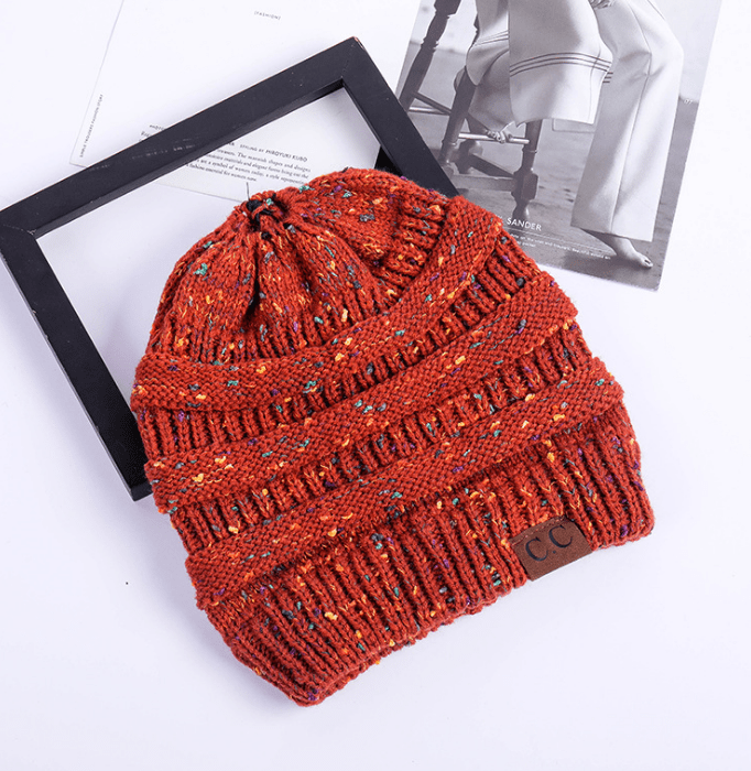 High Bun Ponytail Beanie Hat Chunky Soft Stretch Cable Knit Warm Fuzzy Lined Skull Beanie Acrylic Hats Men And Women - Krosscanada