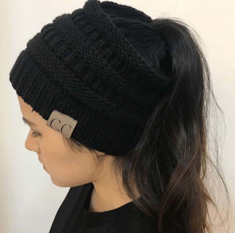 High Bun Ponytail Beanie Hat Chunky Soft Stretch Cable Knit Warm Fuzzy Lined Skull Beanie Acrylic Hats Men And Women - Krosscanada