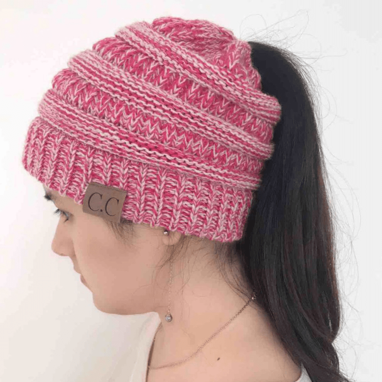 High Bun Ponytail Beanie Hat Chunky Soft Stretch Cable Knit Warm Fuzzy Lined Skull Beanie Acrylic Hats Men And Women - Krosscanada
