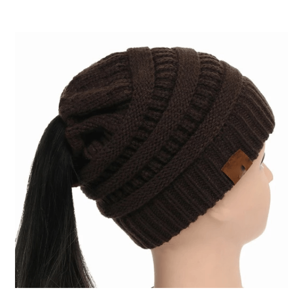 High Bun Ponytail Beanie Hat Chunky Soft Stretch Cable Knit Warm Fuzzy Lined Skull Beanie Acrylic Hats Men And Women - Krosscanada