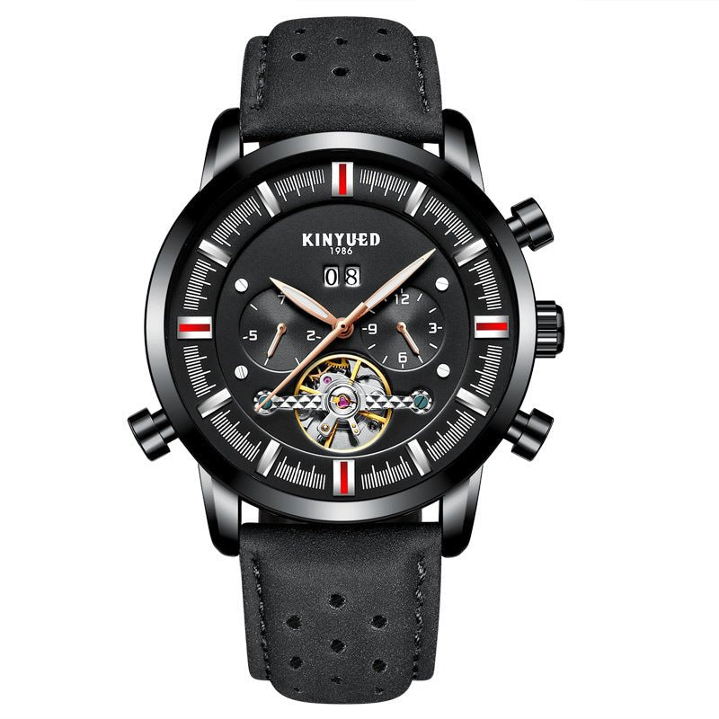 KINYUED Swiss brand men's leather strap, large dial Tourbillon automatic mechanical watch - Krosscanada