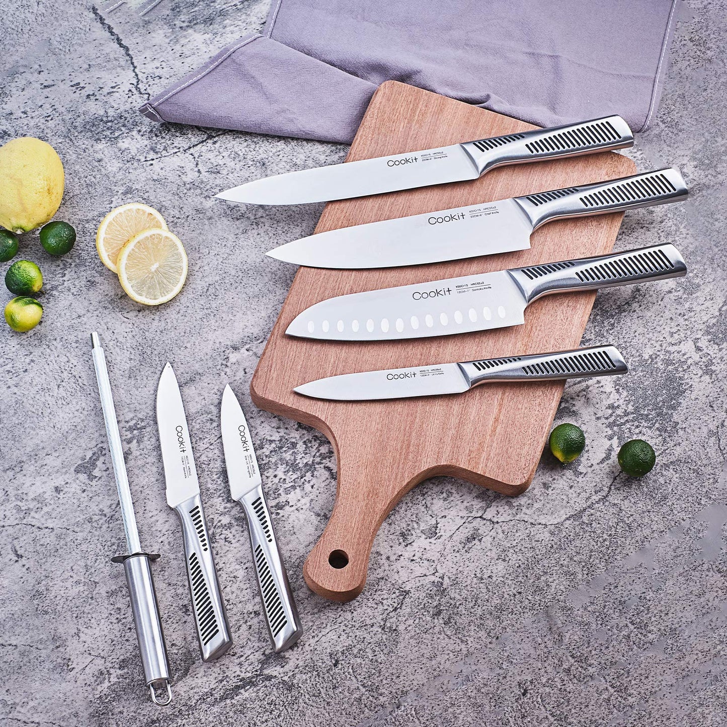 Kitchen Knife Set, 15 Piece Knife Sets with Block, Chef Knives with Non - Slip German Stainless Steel Hollow Handle Cutlery Set with Multifunctional Scissors Knife Sharpener Amazon Platform Banned - Krosscanada