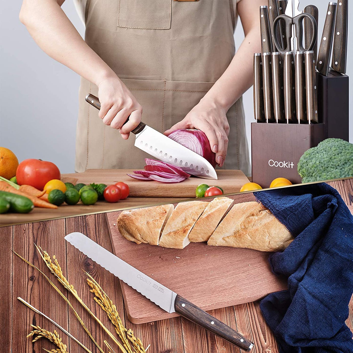 Kitchen Knife Sets, 15 Piece Knife Sets with Block for Kitchen Chef Knife Stainless Steel Knives Set Serrated Steak Knives with Manual Sharpener Knife Amazon Platform Banned - Krosscanada
