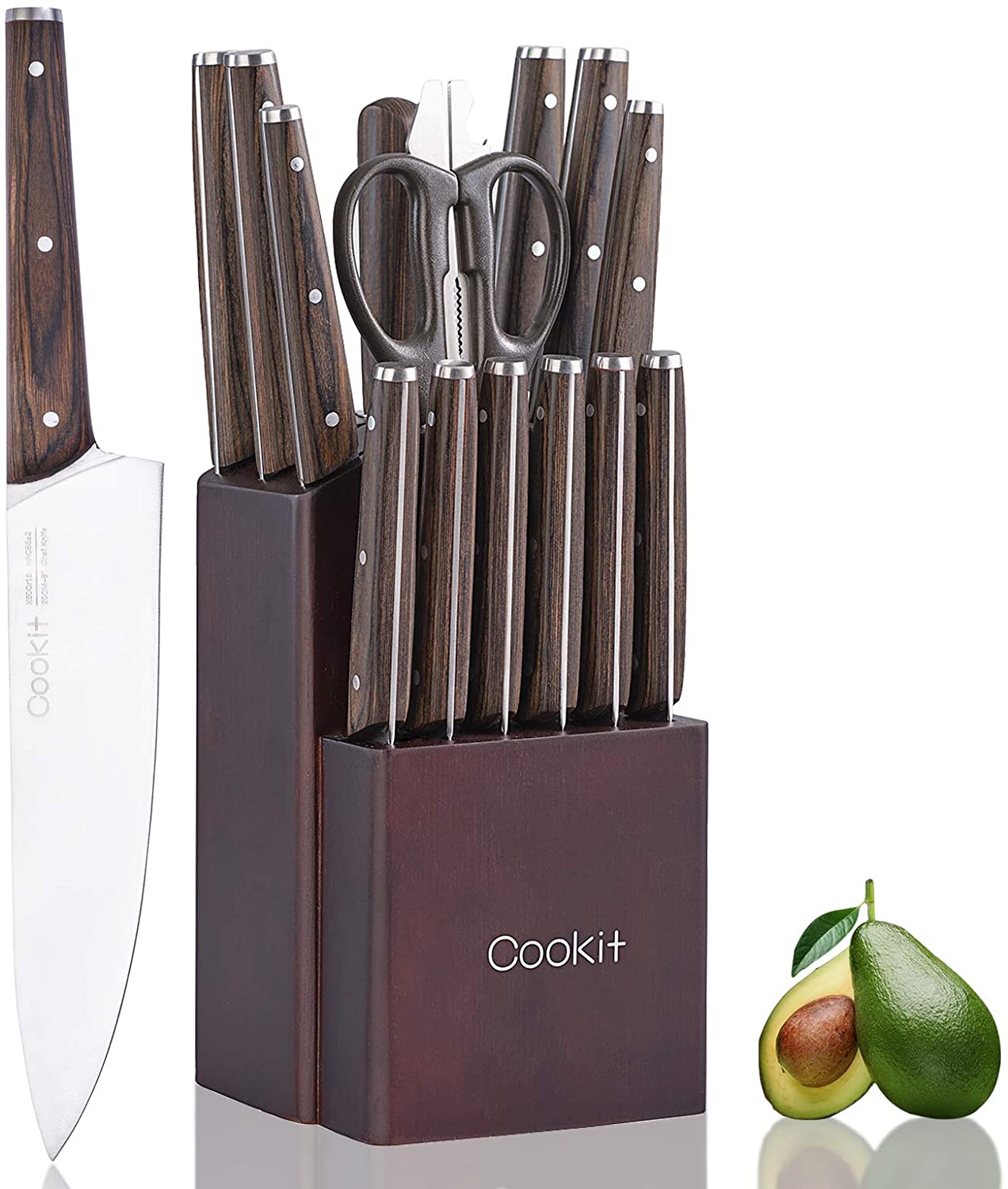 Kitchen Knife Sets, 15 Piece Knife Sets with Block for Kitchen Chef Knife Stainless Steel Knives Set Serrated Steak Knives with Manual Sharpener Knife Amazon Platform Banned - Krosscanada