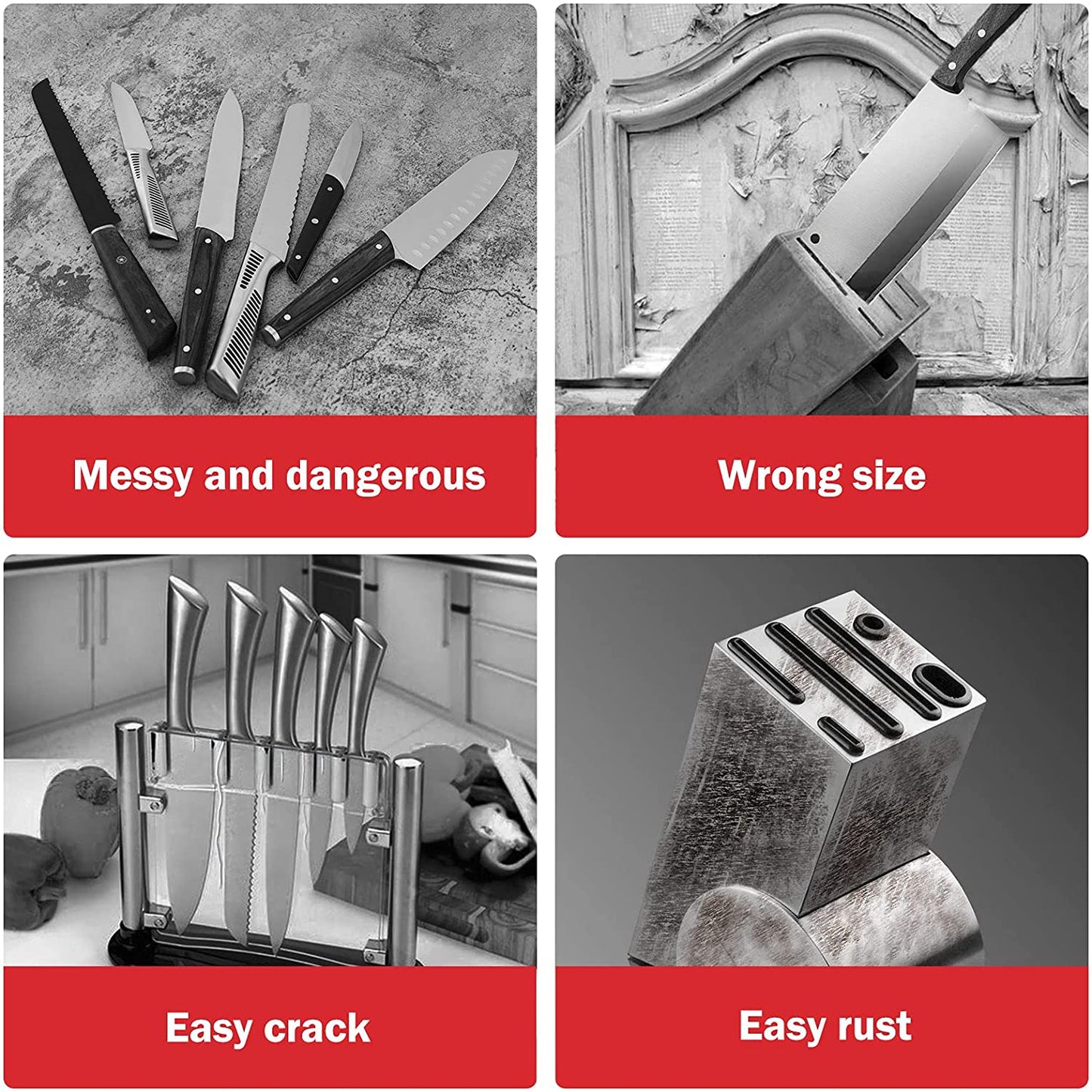 Knife Block Holder, Universal Knife Block without Knives, Unique Double - Layer Wavy Design, Round Black Knife Holder for Kitchen, Space Saver Knife Storage with Scissors Slot Amazon Platform Banned - Krosscanada