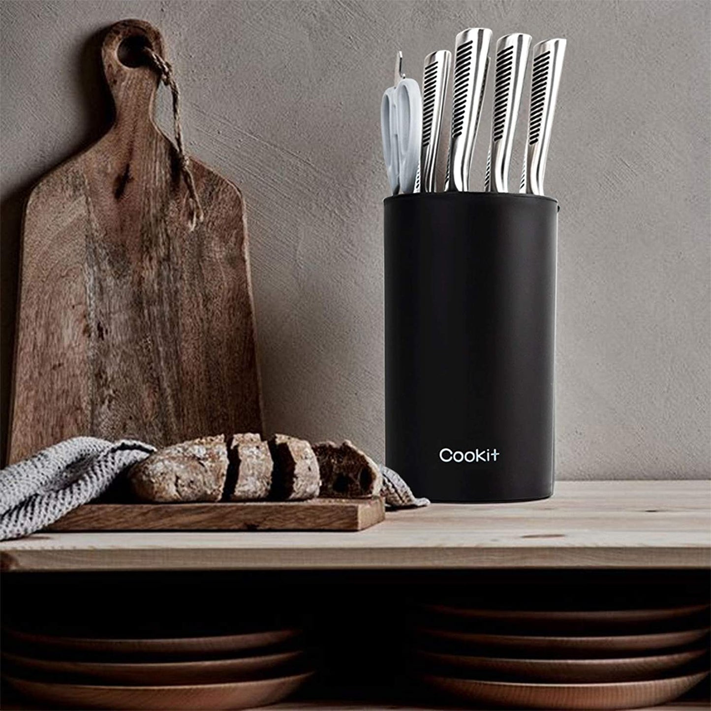 Knife Block Holder, Universal Knife Block without Knives, Unique Double - Layer Wavy Design, Round Black Knife Holder for Kitchen, Space Saver Knife Storage with Scissors Slot Amazon Platform Banned - Krosscanada