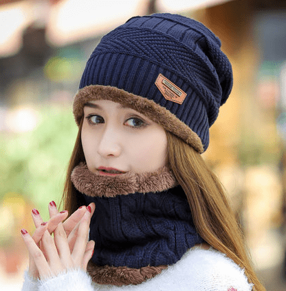 Knit Hat Female Winter ThickeningCap Warm Earmuffscap Head Outdoor Cycling Korean Version Of The Tide Collar Wool Hat - Krosscanada
