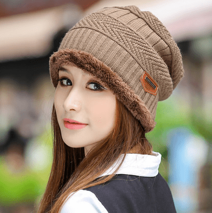 Knit Hat Female Winter ThickeningCap Warm Earmuffscap Head Outdoor Cycling Korean Version Of The Tide Collar Wool Hat - Krosscanada