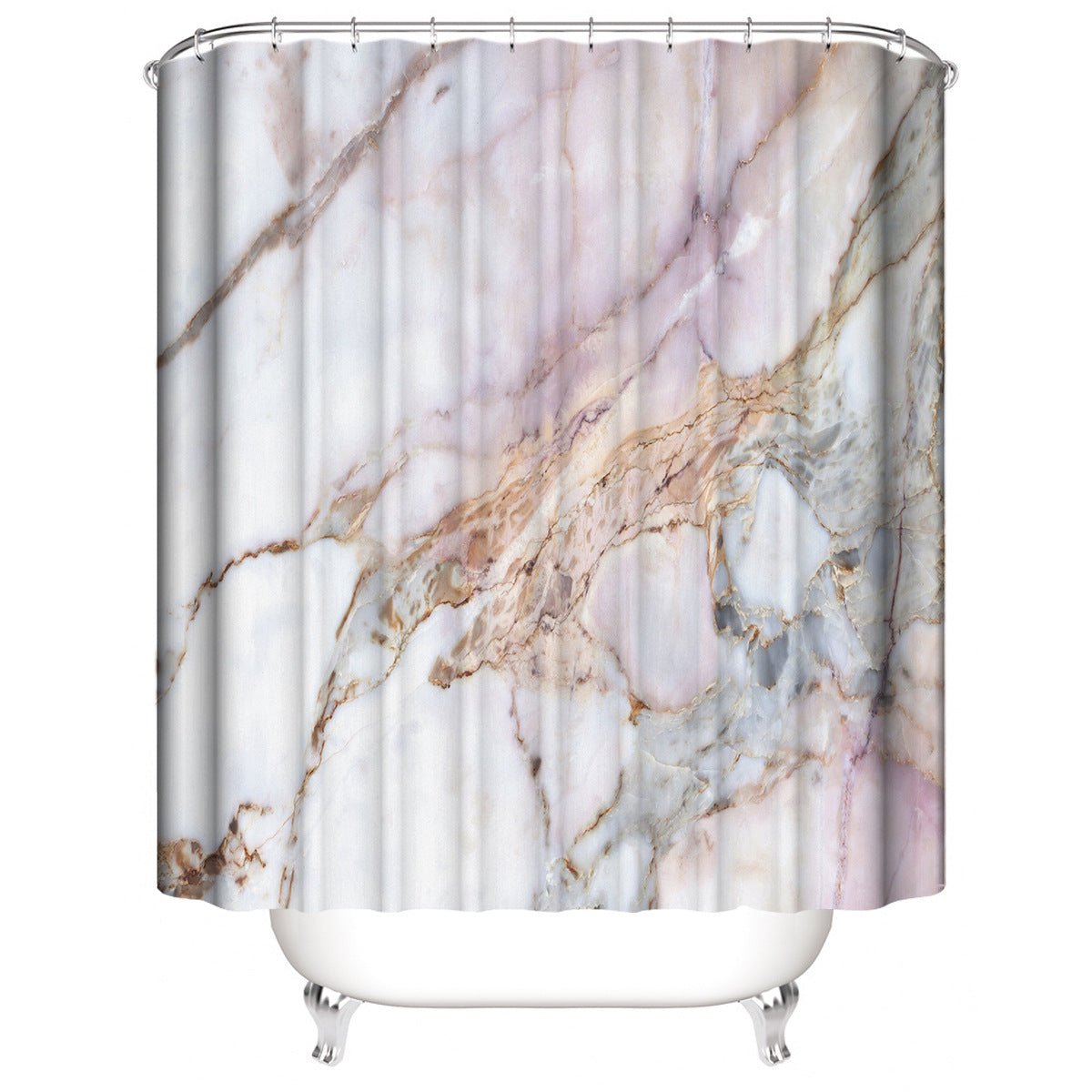 Marble White Shower Curtain Set With Non Slip Rug Bath Mat Carpet Modern Bathroom - Krosscanada
