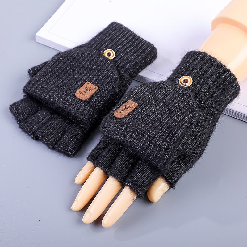 Men's Half Finger Gloves Winter Knitted Wool Fingerless - Krosscanada