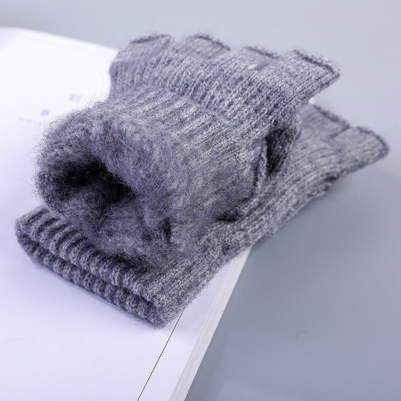 Men's Half Finger Gloves Winter Knitted Wool Fingerless - Krosscanada