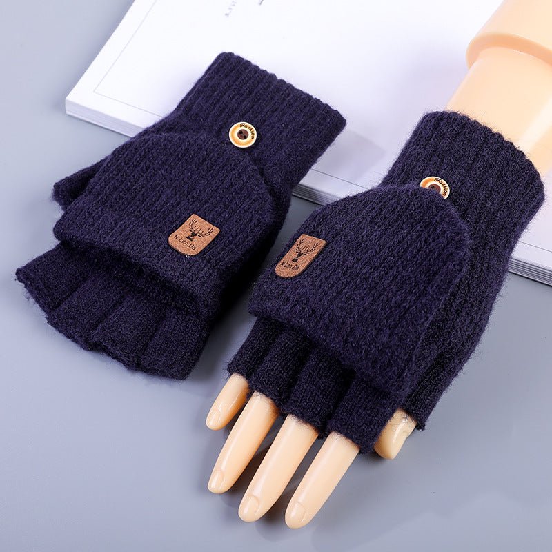 Men's Half Finger Gloves Winter Knitted Wool Fingerless - Krosscanada