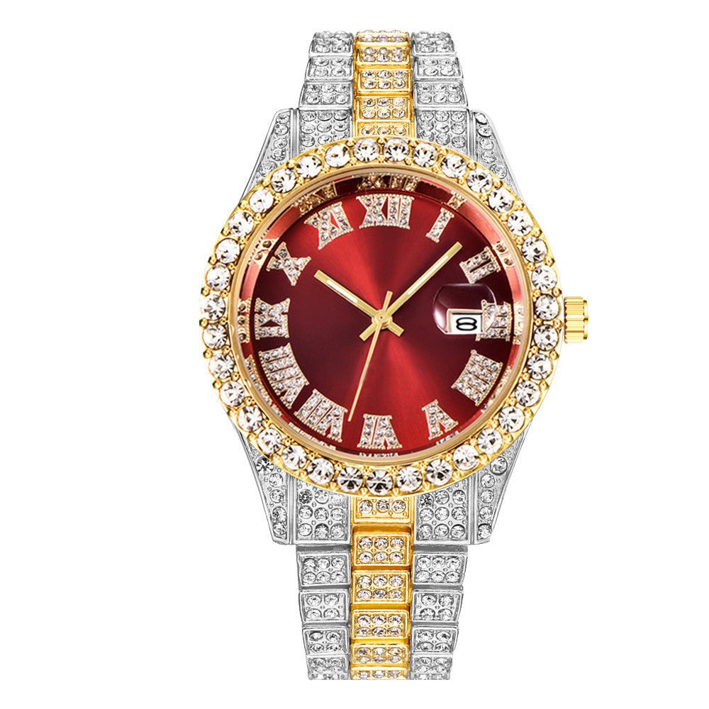 Men's Hip Hop Business Steel Band Calendar Full Drill Watch - Krosscanada