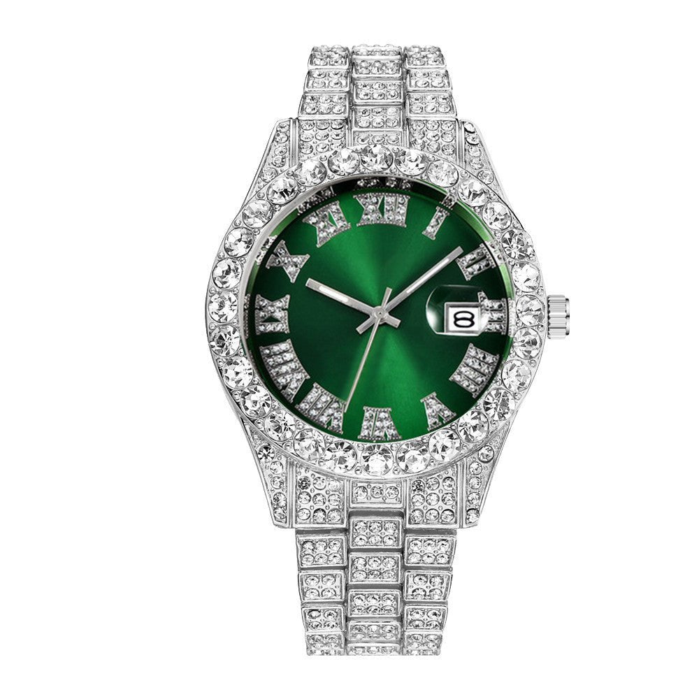 Men's Hip Hop Business Steel Band Calendar Full Drill Watch - Krosscanada