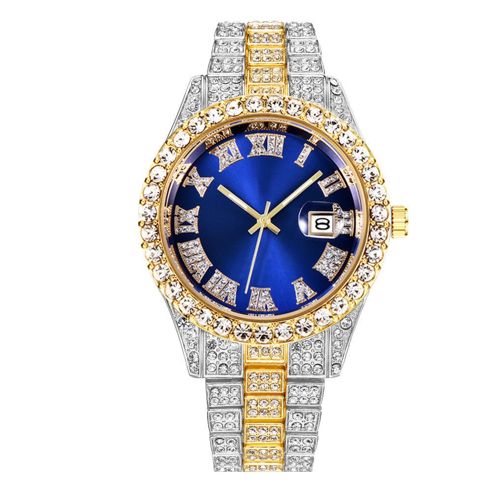 Men's Hip Hop Business Steel Band Calendar Full Drill Watch - Krosscanada