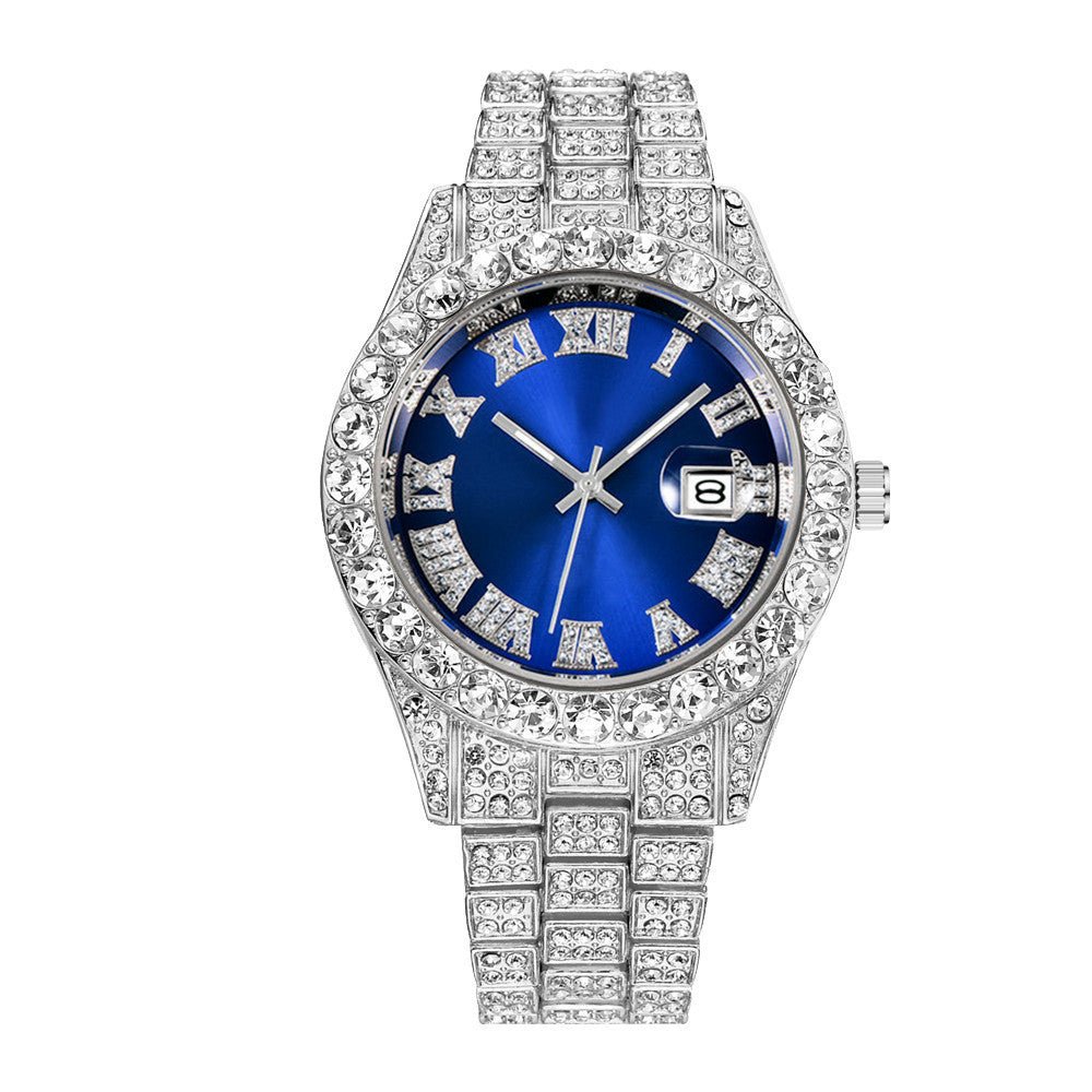 Men's Hip Hop Business Steel Band Calendar Full Drill Watch - Krosscanada