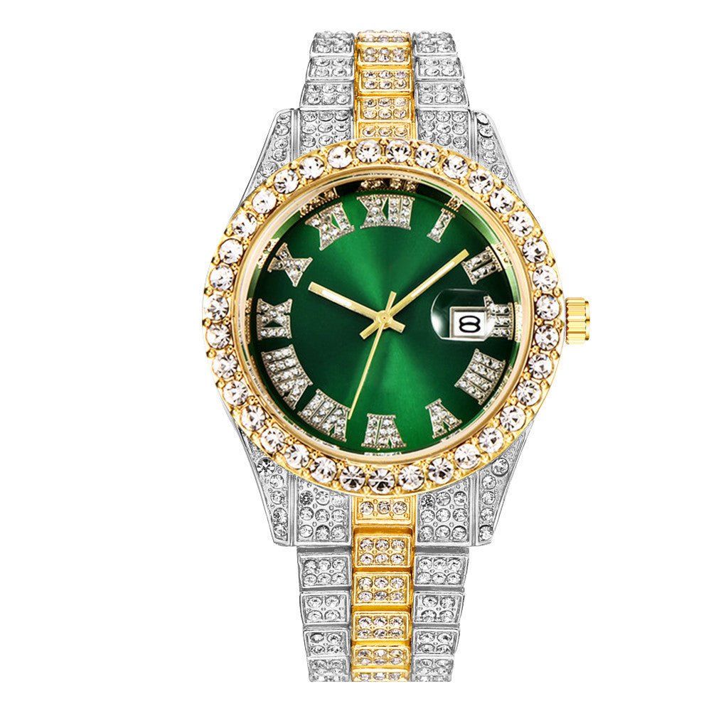 Men's Hip Hop Business Steel Band Calendar Full Drill Watch - Krosscanada