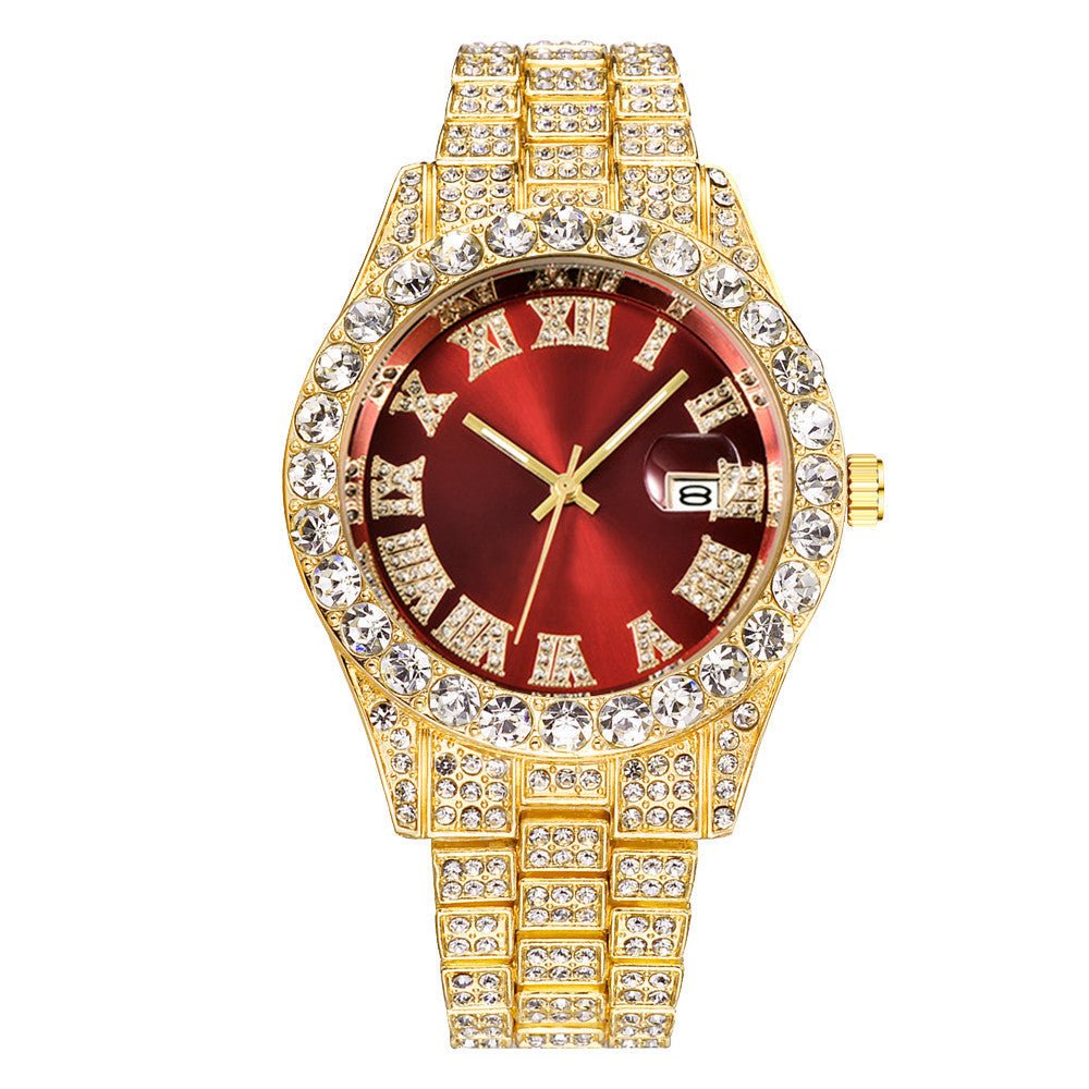 Men's Hip Hop Business Steel Band Calendar Full Drill Watch - Krosscanada