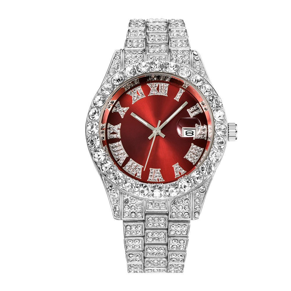 Men's Hip Hop Business Steel Band Calendar Full Drill Watch - Krosscanada