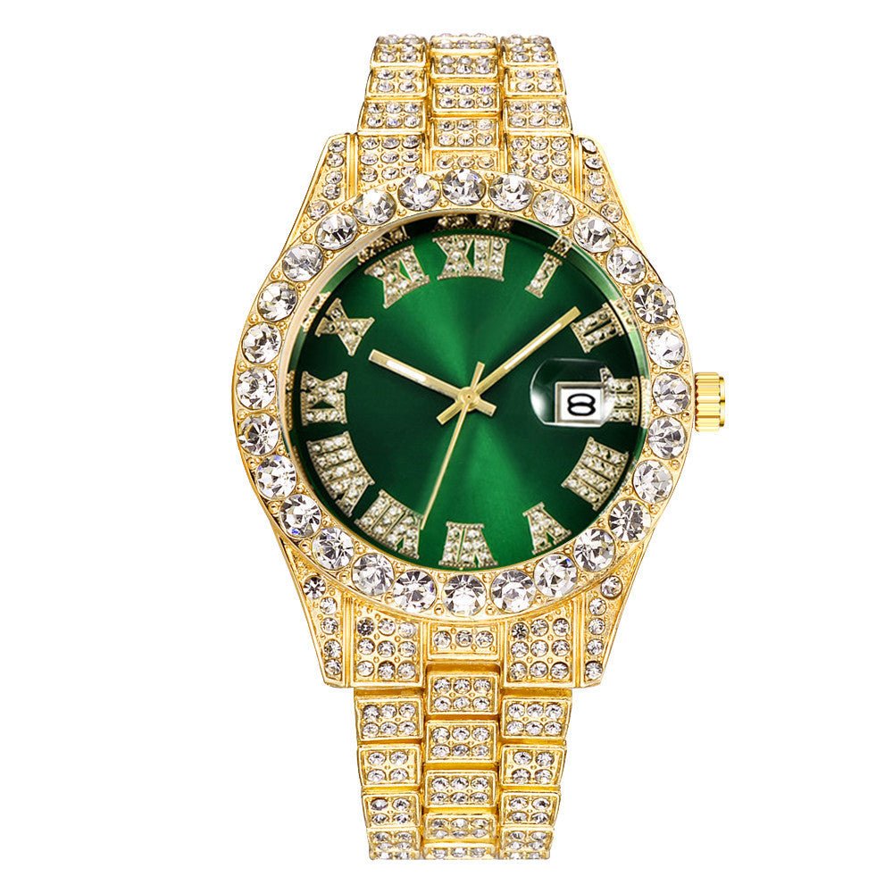 Men's Hip Hop Business Steel Band Calendar Full Drill Watch - Krosscanada