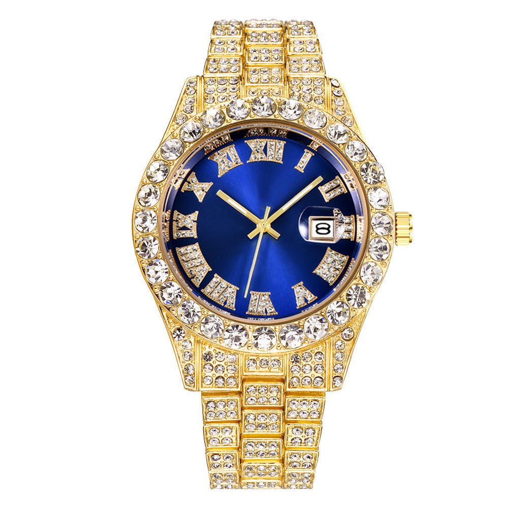Men's Hip Hop Business Steel Band Calendar Full Drill Watch - Krosscanada