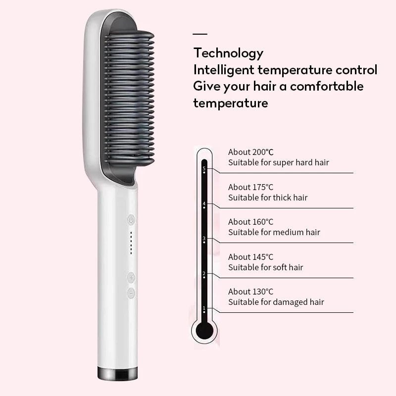 New 2 In 1 Hair Straightener Hot Comb Negative Ion Curling Tong Dual - purpose Electric Hair Brush - Krosscanada