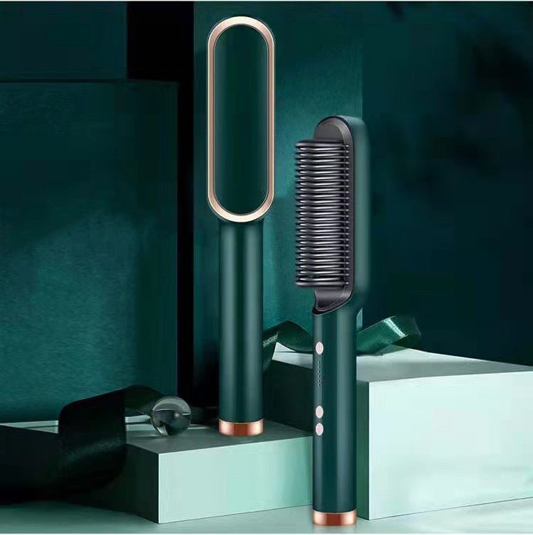New 2 In 1 Hair Straightener Hot Comb Negative Ion Curling Tong Dual - purpose Electric Hair Brush - Krosscanada
