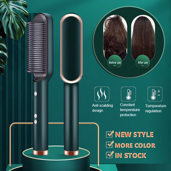 New 2 In 1 Hair Straightener Hot Comb Negative Ion Curling Tong Dual - purpose Electric Hair Brush - Krosscanada