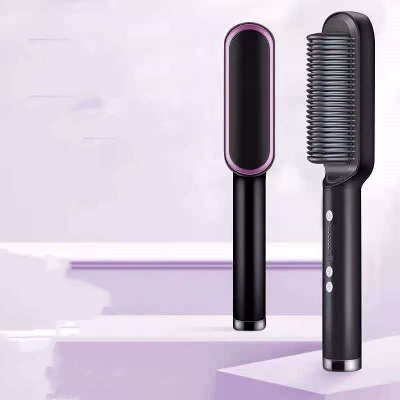 New 2 In 1 Hair Straightener Hot Comb Negative Ion Curling Tong Dual - purpose Electric Hair Brush - Krosscanada