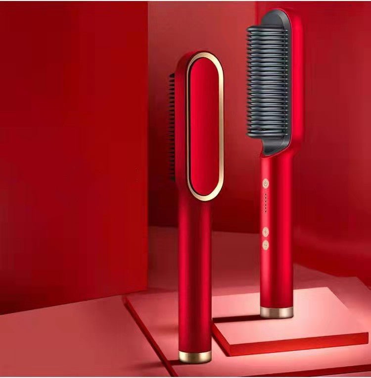New 2 In 1 Hair Straightener Hot Comb Negative Ion Curling Tong Dual - purpose Electric Hair Brush - Krosscanada