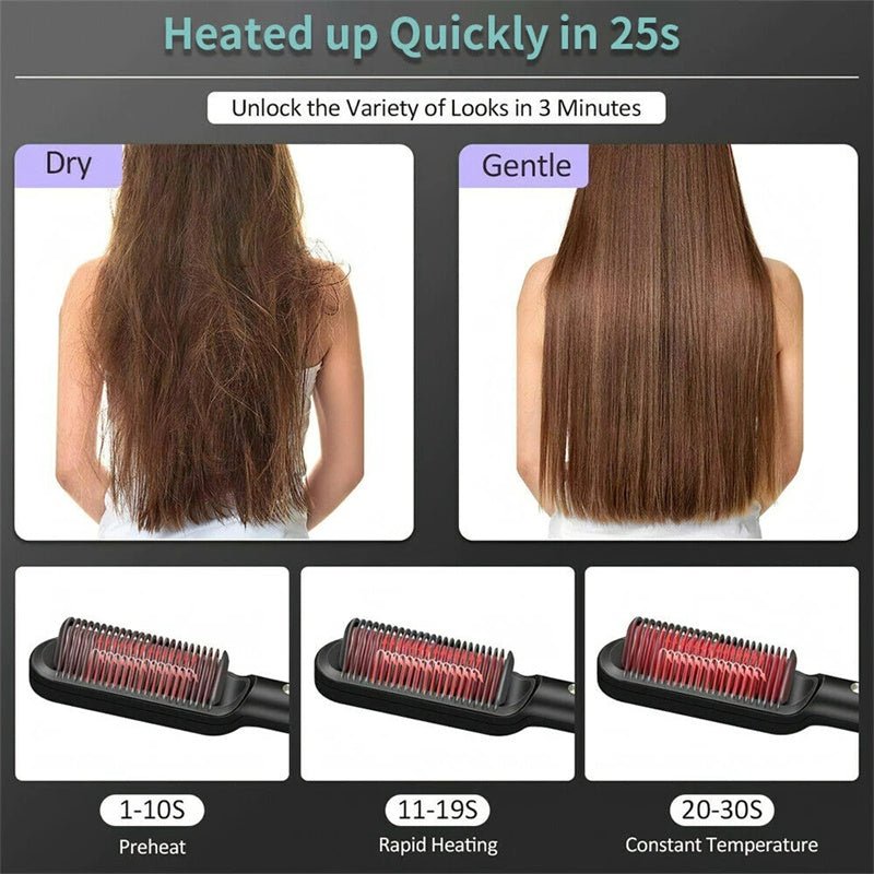 New 2 In 1 Hair Straightener Hot Comb Negative Ion Curling Tong Dual - purpose Electric Hair Brush - Krosscanada