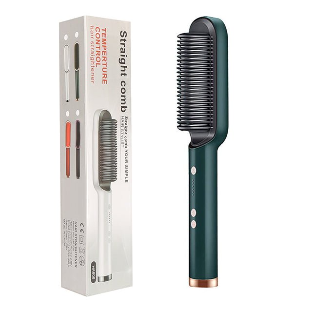 New 2 In 1 Hair Straightener Hot Comb Negative Ion Curling Tong Dual - purpose Electric Hair Brush - Krosscanada