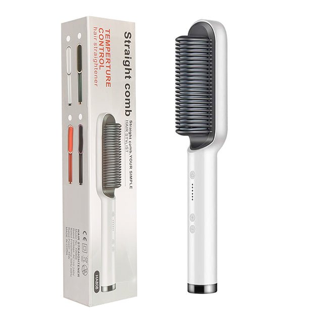 New 2 In 1 Hair Straightener Hot Comb Negative Ion Curling Tong Dual - purpose Electric Hair Brush - Krosscanada