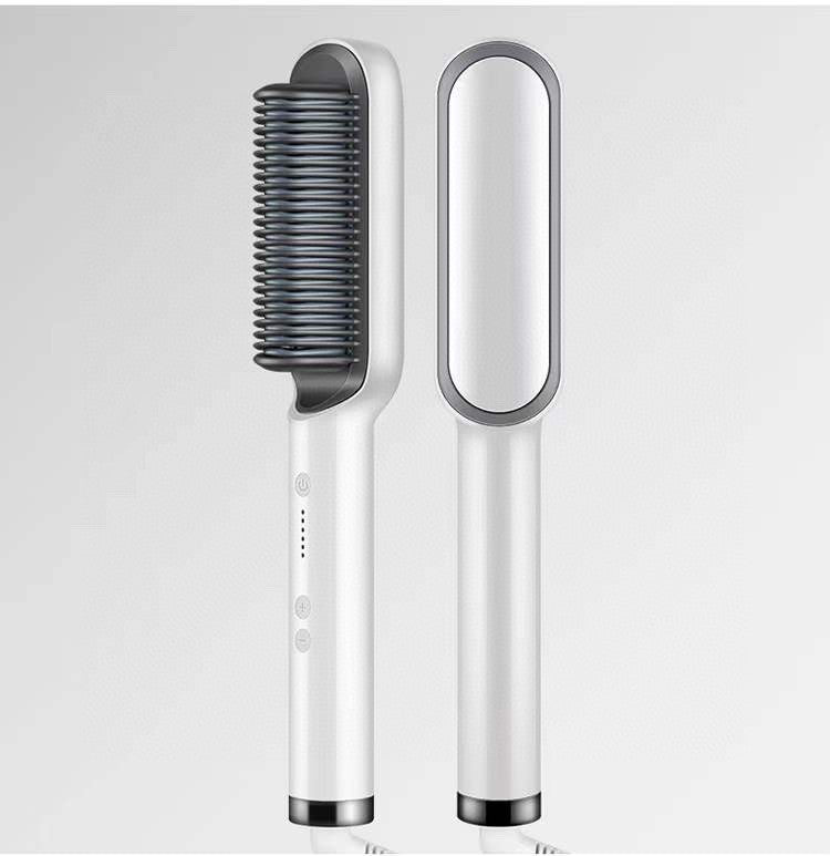 New 2 In 1 Hair Straightener Hot Comb Negative Ion Curling Tong Dual - purpose Electric Hair Brush - Krosscanada
