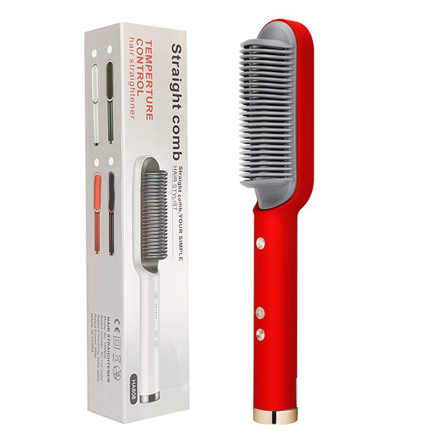 New 2 In 1 Hair Straightener Hot Comb Negative Ion Curling Tong Dual - purpose Electric Hair Brush - Krosscanada